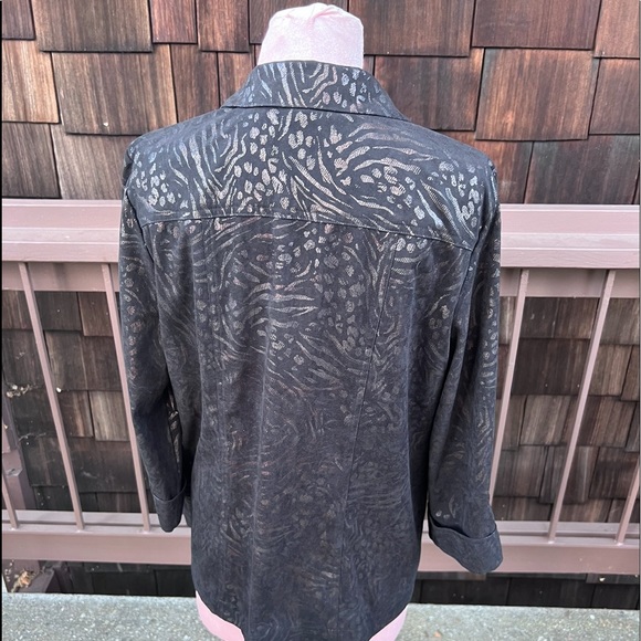 🔵 JM Collection Leopard print(metallic) black top jacket snap comfy shacket L - Picture 3 of 16